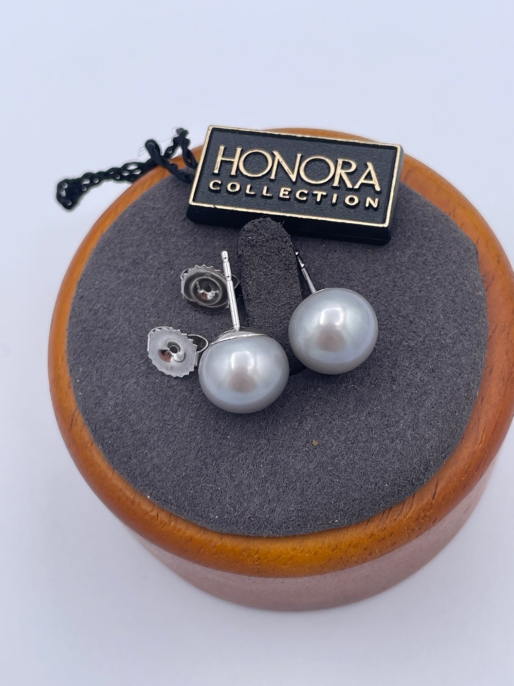 Honora 925 Sterling Silver Gray Freshwater Pearl Stud Earrings 10mm Large Round - Picture 2 of 5
